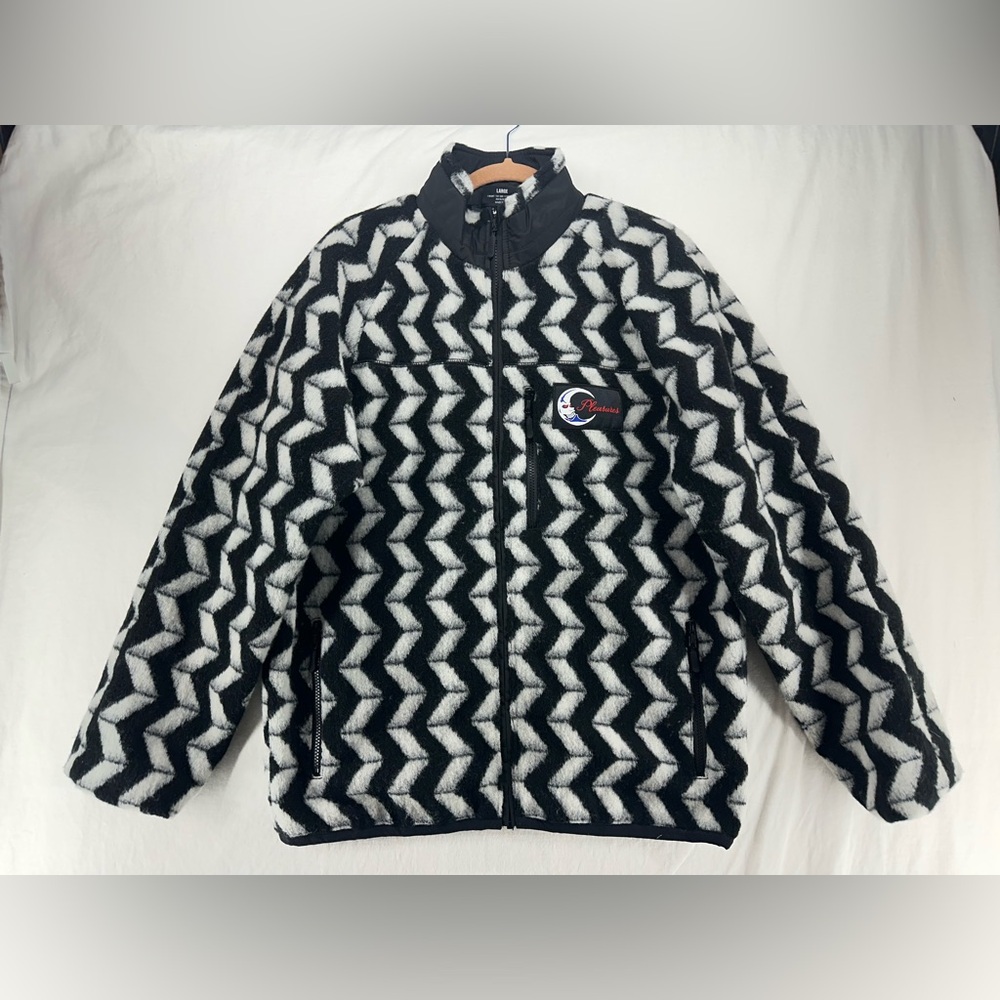 Pleasures Drifter Fuzzy Jacket Black White Chevron Wool Blend Size L